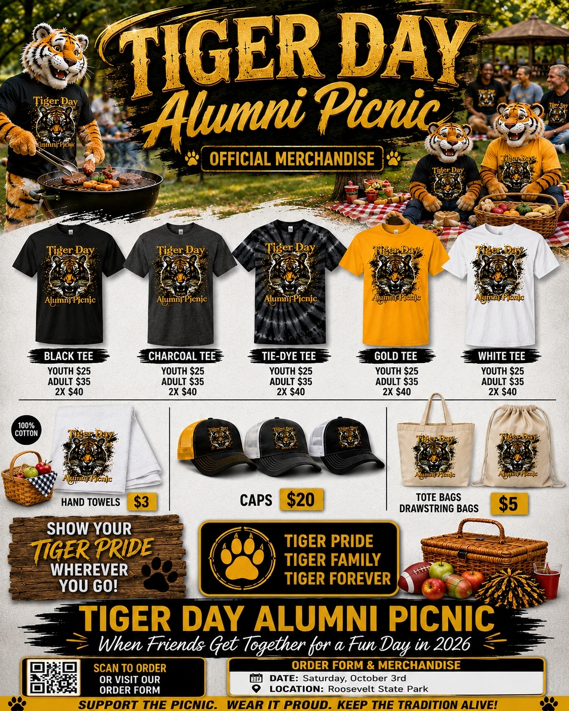Tiger Day Alumni Picnic official merchandise order flyer